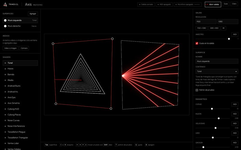 Ventana de control de AXIS con dos superficies y sus shaders